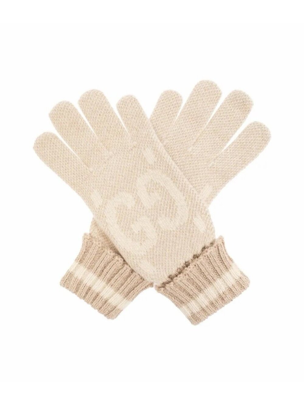 NWT GUCCI Cashmere Gloves Beige GG Sz M 100% Authentic